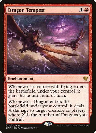 Dragon Tempest Magic: The Gathering card, dark fantasy art, black and purple tones.