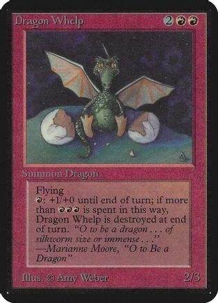 Dragon Whelp Magic: The Gathering card, green dragon on green field.