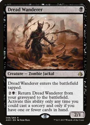Dark zombie jackal creature card, brown and black art, showing a menacing figure.