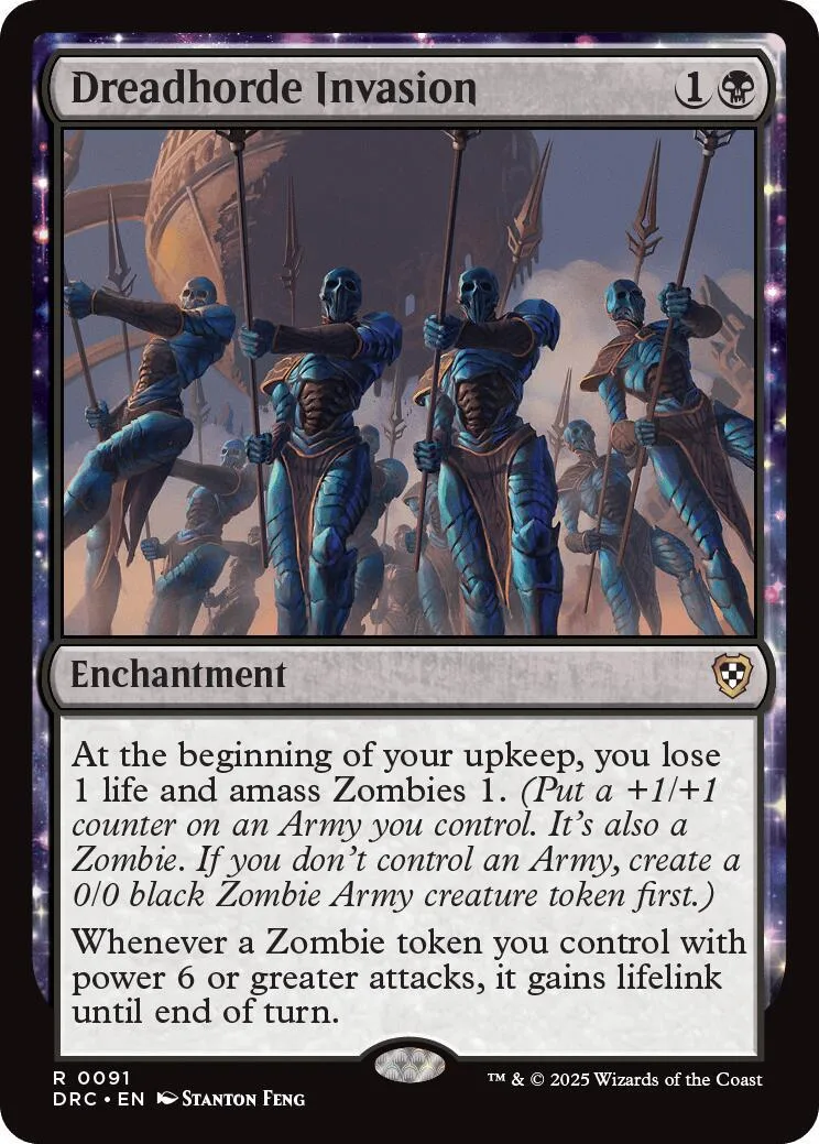 Dark figures in blue armor advance across a desolate, brown landscape.