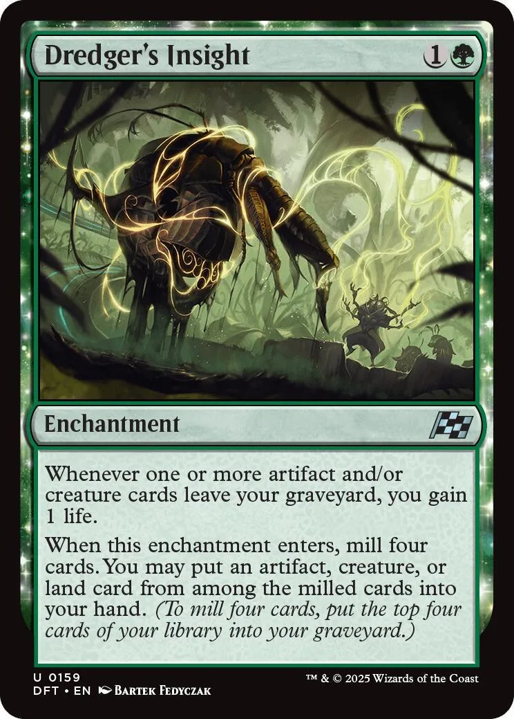 Dark, glowing creature on a green, misty battlefield within a card frame.
