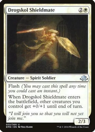 Spirit soldier card art: warrior in dark, fiery setting. White and black card.