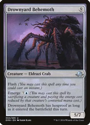 Dark, monstrous crab creature card art, black and purple tones.