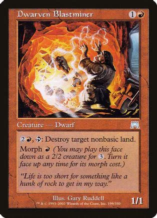 Dwarven Blastminer card art: dark, fiery scene with a figure casting a spell.