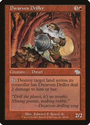 Dwarven Driller Magic: The Gathering card, showing a bearded dwarf with a drill.