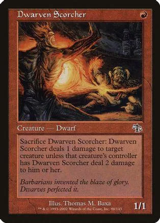 Dark fantasy art card featuring a monstrous figure engulfed in orange fire.