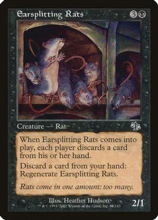 Blue and white rat creature card art, showing rats in a dark, arched setting.