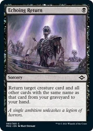 Skeleton figure in purple light on a dark, watery battlefield. Sorcery card.