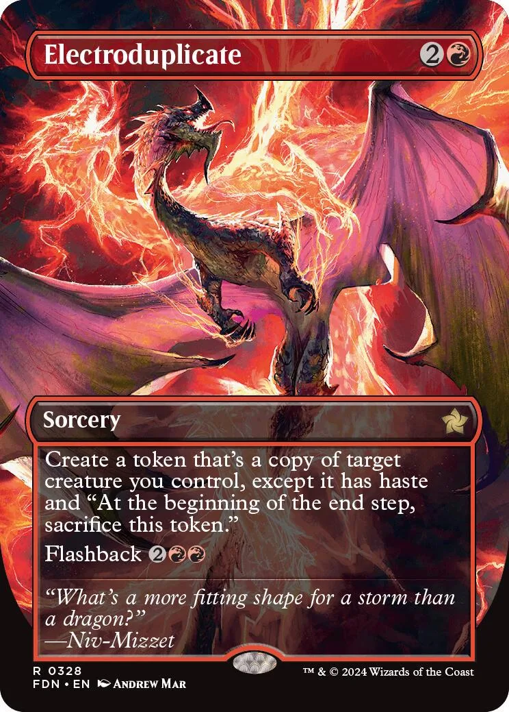 Dragon creature on fiery background, black and red card art.