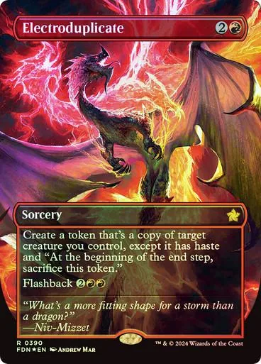 Dark dragon creature on fiery, purple background. Magic card art.