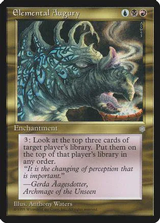 Blue and grey dragon head on a Magic: The Gathering card. Enchantment type.