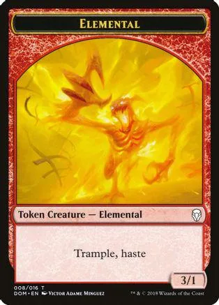 Orange elemental creature in a bright yellow, fiery art card.