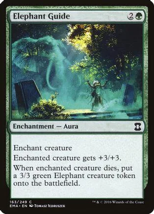 Elephant Guide card art: large elephant in a lush, green forest setting.