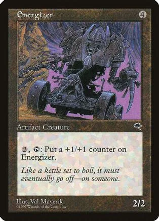 Dark, mechanical creature on a card with purple and brown tones.