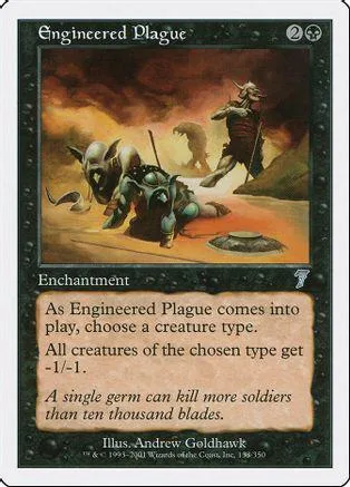 Dark fantasy art on a Magic: The Gathering card titled "Engineered Plague.