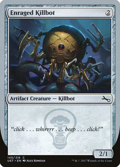 Dark, mechanical creature on a card with blue and black tones.