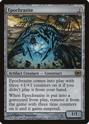 Blue and black creature card, Epochrasite, on a standard trading card.