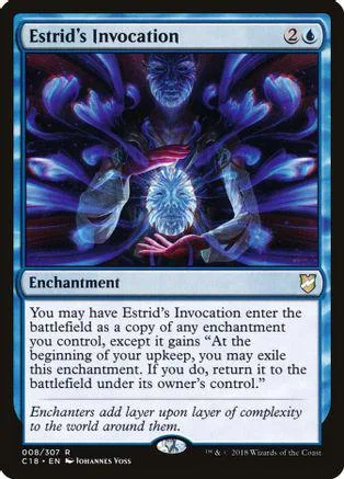 Magic: The Gathering card, Estrid's Invocation, dark purple and blue art.