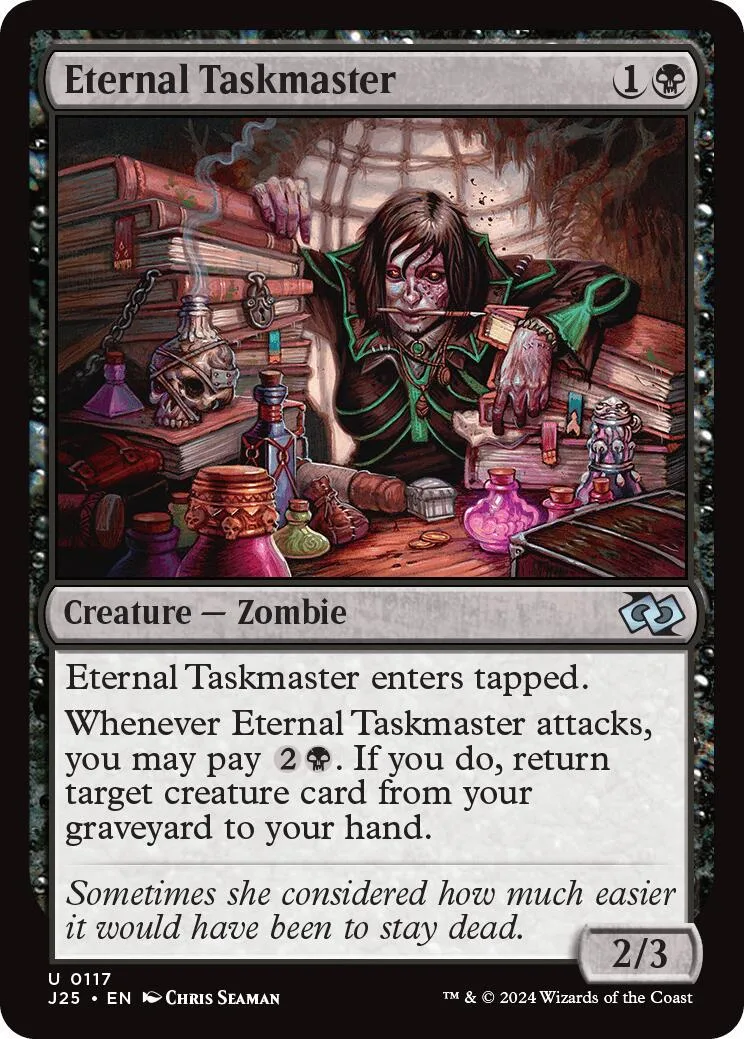 Zombie creature card art: dark, cluttered room with a menacing figure.