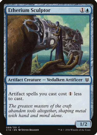 Card art shows a figure shaping metal on a large, dark mechanical beast.
