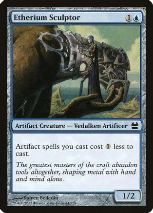 Card art shows a figure working on a large, metallic structure.