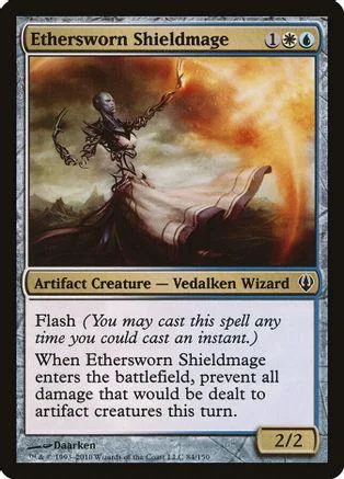 Dark, ethereal wizard figure on a card with orange and brown tones.