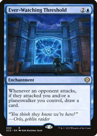 Blue and black card art showing glowing portal in a stone archway.