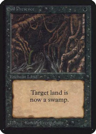 Dark, swampy landscape art on a black Magic: The Gathering card.