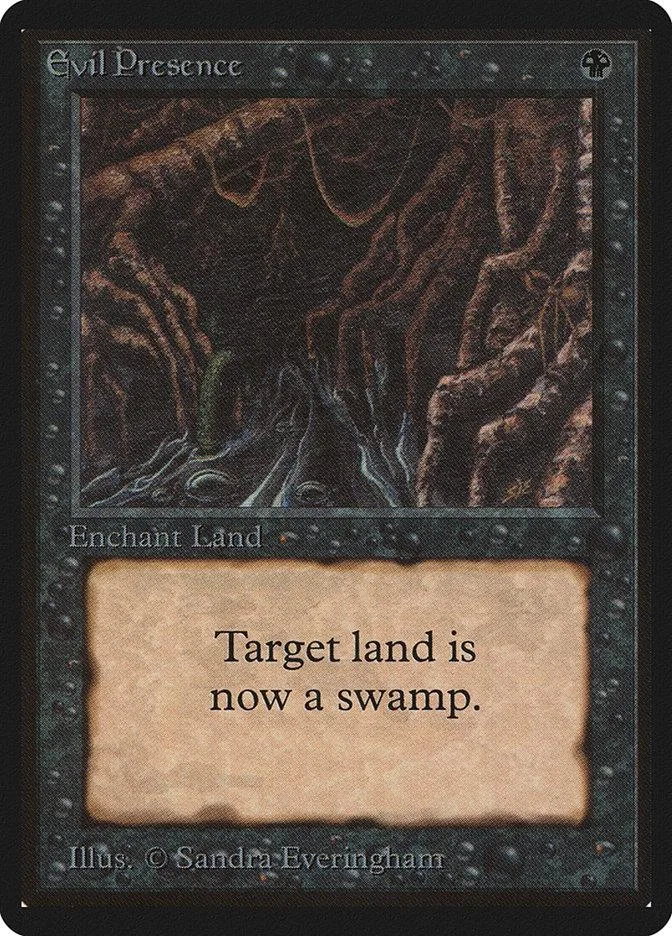 Dark, swampy art on a black Magic: The Gathering land card.