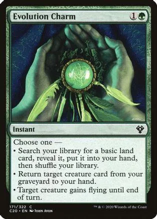 Green glowing orb held in hands, Evolution Charm Magic: The Gathering card.