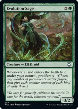 Elf druid creature card, dark green and brown art, showing a figure in a forest.