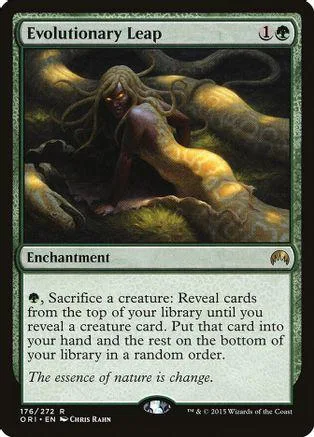 Dark fantasy art card featuring a humanoid figure amidst large, serpentine forms.
