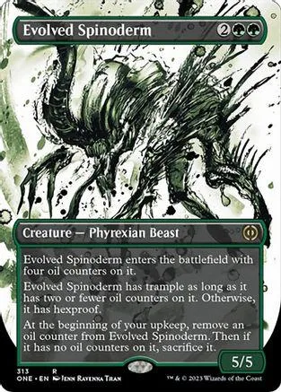 Dark, spiky creature on a white card with green and black accents.