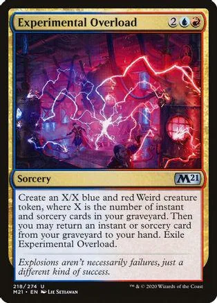 Magic: The Gathering card, Experimental Overload, featuring a stormy, electric scene.
