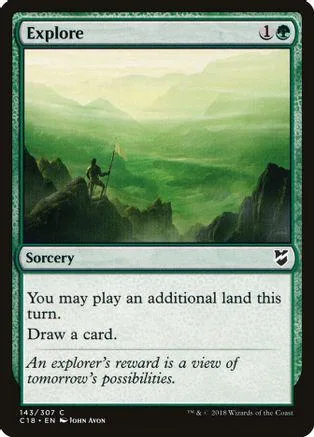Green landscape art on a Magic: The Gathering Explore card.