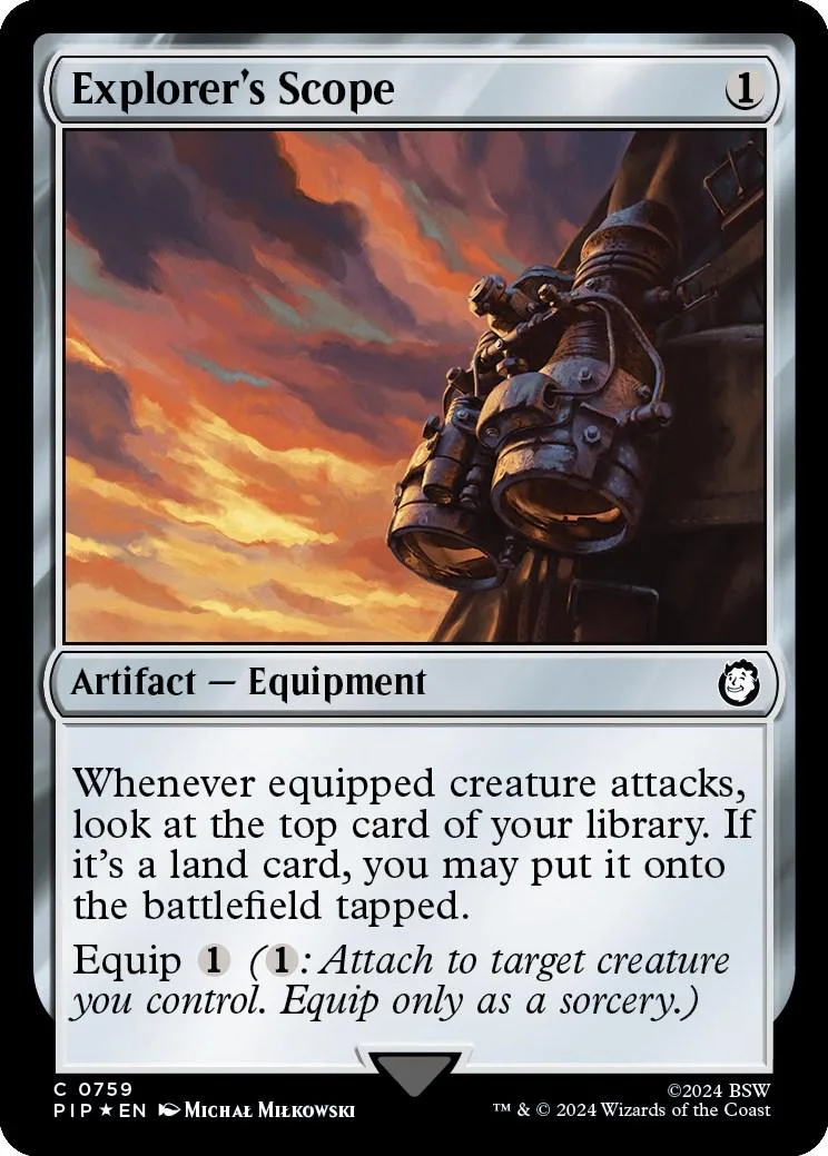 Magic: The Gathering card, Explorer's Scope, featuring a telescope against a sunset.