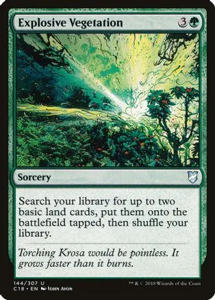 Green landscape art on a Magic: The Gathering card titled "Explosive Vegetation.