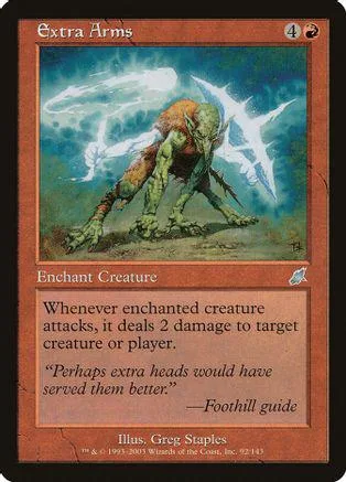 Green, monstrous creature on a battlefield card with blue and white lightning.