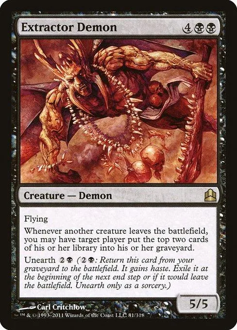 Demon creature card art showing muscular figure in fiery, dark setting.