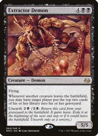 Demon creature card art, brown and orange tones, showing a monstrous figure.