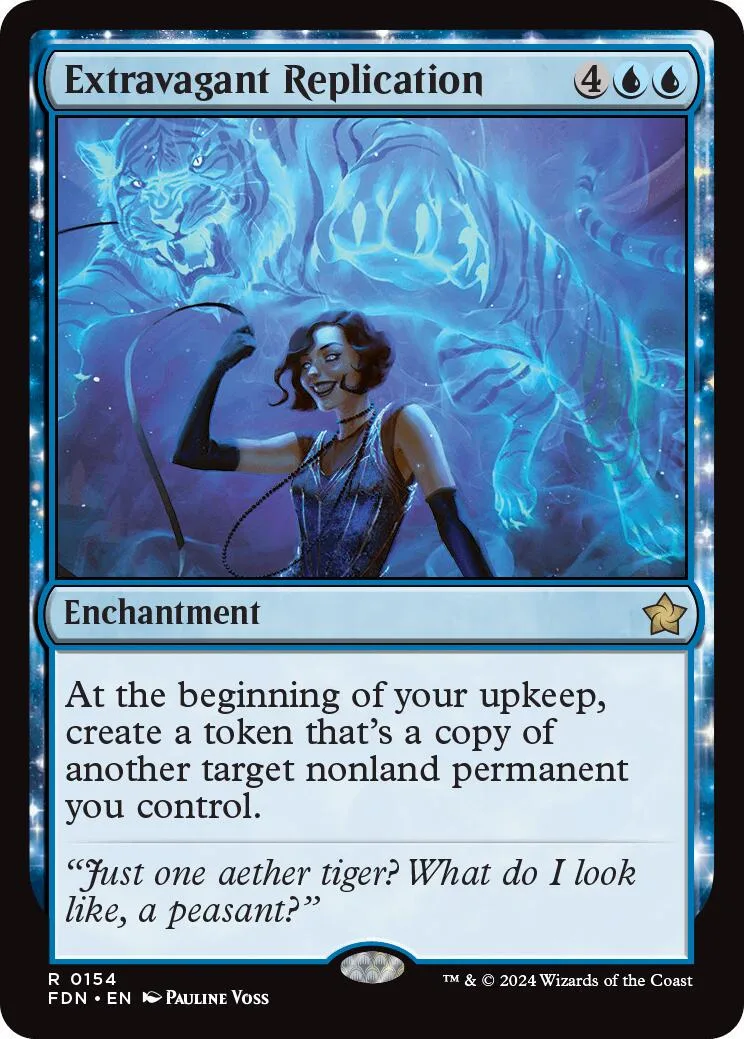 Blue and purple card art featuring a woman with a tiger behind her.