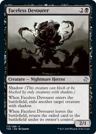 Dark, shadowy creature card art. Black and gray tones. Creature type.