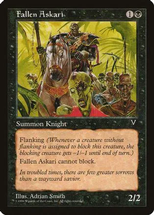Fantasy creature on a card, brown and green tones, showing combat readiness.