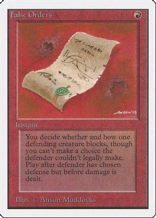 Tan scroll with writing on red background, Magic: The Gathering card.