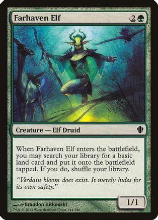Green elf creature card with dark forest background and tribal art.