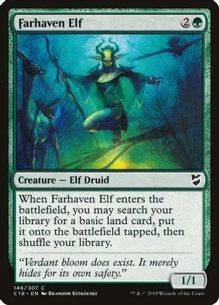Green elf druid creature card art, showing a figure in a forest setting.