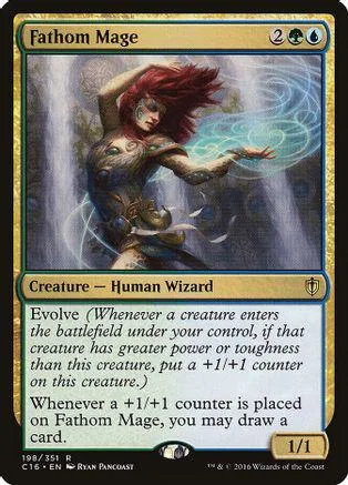 Wizard character with red hair casting blue magic on a trading card.