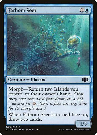 Blue and green underwater scene on a Magic: The Gathering card.
