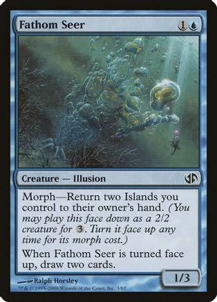 Underwater scene on a blue and green Magic: The Gathering card.