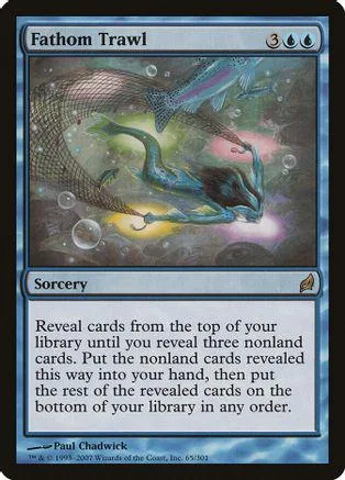 Blue and green magic card featuring a large net catching a sea creature.